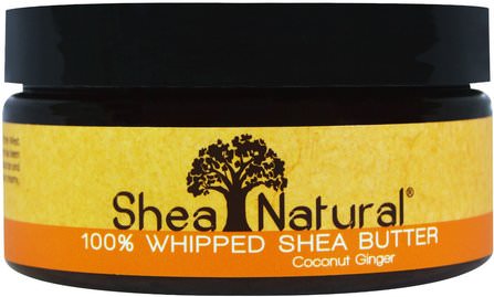 100% Whipped Shea Butter, Coconut Ginger, 6.3 oz (178 g) by Shea Natural, 洗澡，美容，乳木果油 HK 香港