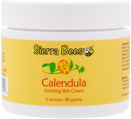 Calendula, Soothing Skin Cream, 2 oz (60 g) by Sierra Bees, 美容，面部護理，山脈蜜蜂護膚霜，麥盧卡蜂蜜護膚品 HK 香港
