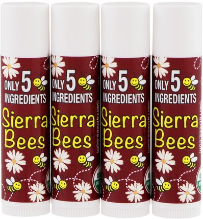 Organic Lip Balm, Black Cherry, 4 Pack.15 oz (4.25 g) Each by Sierra Bees, 洗澡，美容，口紅，光澤，襯墊，唇部護理 HK 香港
