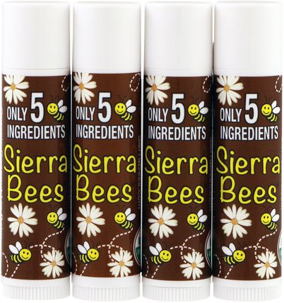 Organic Lip Balms, Coconut, 4 Pack.15 oz (4.25 g) Each by Sierra Bees, 洗澡，美容，口紅，光澤，襯墊，唇部護理 HK 香港