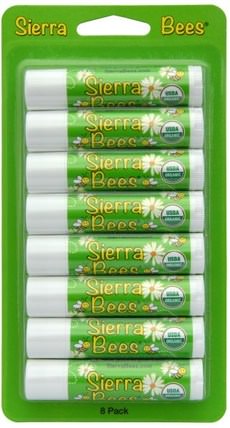 Organic Lip Balms, Mint Burst, 8 Pack.15 oz (4.25 g) Each by Sierra Bees, 洗澡，美容，唇部護理，唇膏，山脈蜜蜂有機唇膏 HK 香港