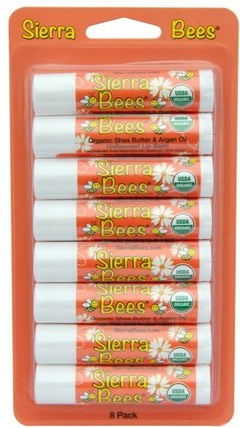 Organic Lip Balms, Shea Butter & Argan Oil, 8 Pack.15 oz (4.25 g) Each by Sierra Bees, 洗澡，美容，唇部護理，唇膏，山脈蜜蜂有機唇膏 HK 香港