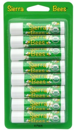Organic Lip Balms, Tamanu & Tea Tree, 8 Pack.15 oz (4.25 g) Each by Sierra Bees, 洗澡，美容，唇部護理，唇膏，山脈蜜蜂有機唇膏 HK 香港