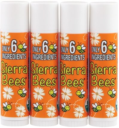 Organic Lip Balms, Tangerine Chamomile, 4 Pack.15 oz (4.25 g) Each by Sierra Bees, 洗澡，美容，口紅，光澤，襯墊，唇部護理 HK 香港