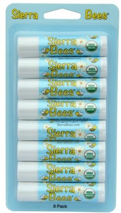 Organic Lip Balms, Unflavored, 8 Pack.15 oz (4.25 g) Each by Sierra Bees, 洗澡，美容，唇部護理，唇膏，山脈蜜蜂有機唇膏 HK 香港