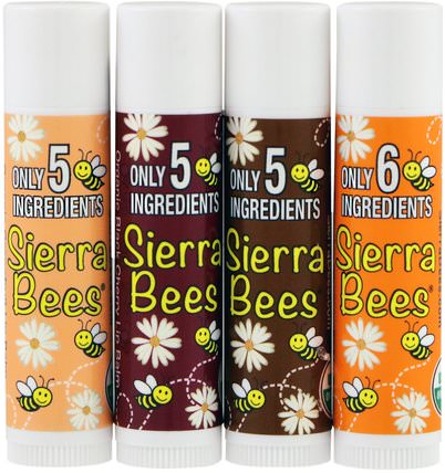 Organic Lip Balms, Variety Pack, 4 Pack.15 oz (4.25 g) Each by Sierra Bees, 洗澡，美容，口紅，光澤，襯墊，唇部護理 HK 香港