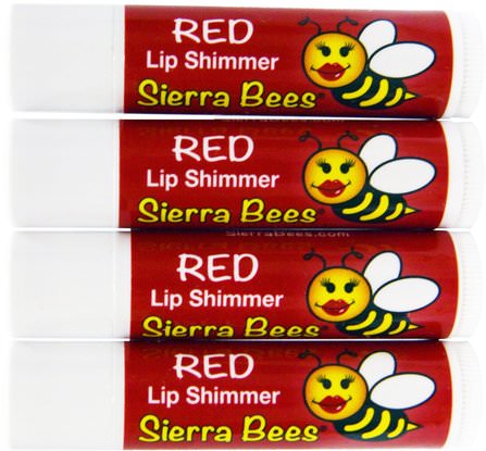 Tinted Lip Shimmer Balms, Red, 4 Pack by Sierra Bees, 沐浴，美容，口紅，光澤，眼線，唇部護理，唇膏 HK 香港