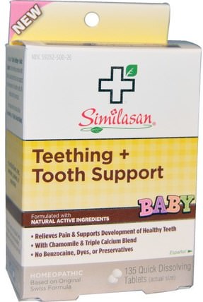 Baby Teething + Tooth Support, 135 Quick Dissolving Tablets by Similasan, 兒童健康，寶寶出牙，順勢緩解疼痛 HK 香港