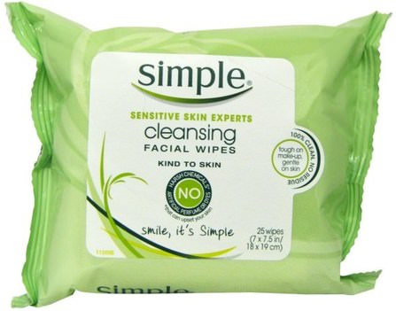 Cleansing Facial Wipes, 25 Wipes (7 x 7.5 in /18 x 19 cm) by Simple Skincare, 美容，面部護理，面部濕巾 HK 香港