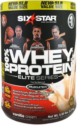 Elite Series, 100% Whey Protein Plus, Vanilla Cream, 5.00 lbs (2.27 kg) by Six Star, 運動，補品，乳清蛋白 HK 香港