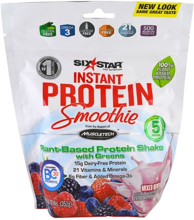 Instant Protein Smoothie, Mixed Berry, 0.78 lbs (352 g) by Six Star, 運動，補品，蛋白質 HK 香港