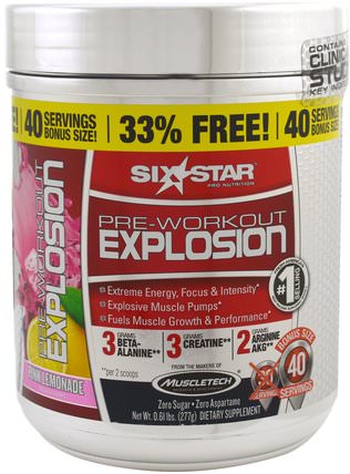 Pre-Workout Explosion, Pink Lemonade, 0.61 lbs (277 g) by Six Star, 健康，能量，運動 HK 香港
