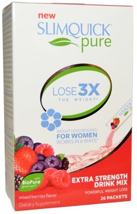 Pure, Extra Strength Drink Mix, Mixed Berries Flavor, 26 Packets by SlimQuick, 減肥，飲食，健康，女性 HK 香港