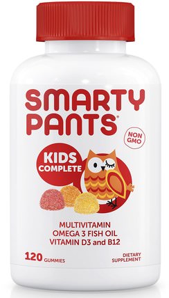 Kids Complete Multivitamin Omega 3 Fish Oil Vitamin D3 and B12, 120 Gummies by SmartyPants, 維生素，多種維生素，多種維生素gummies，兒童健康，兒童gummies HK 香港