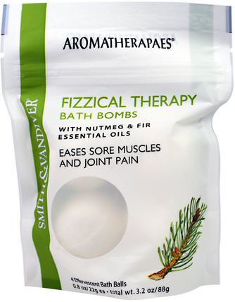 Fizzical Therapy Bath Bombs with Nutmeg & Fir Essential Oil, 4 Effervescent Bath Balls, 0.8 g (22 g) Each by Smith & Vandiver, 健康，骨骼，骨質疏鬆症，關節健康，情緒 HK 香港