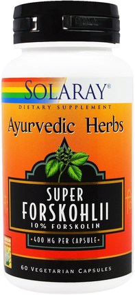 Ayurvedic Herbs, Super Forskohlii, 400 mg, 60 Veggie Caps by Solaray, 草藥，錦紫蘇forskohlii HK 香港