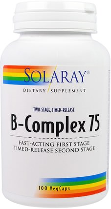 B-Complex 75, Two Stage, Timed-Release, 100 Veggie Caps by Solaray, 維生素，維生素b複合物 HK 香港