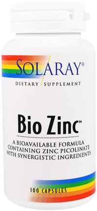 Bio Zinc, 100 Capsules by Solaray, 補品，礦物質，鋅，維生素，維生素b複合物 HK 香港