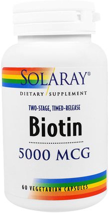 Biotin, 5.000 mcg, 60 Veggie Caps by Solaray, 維生素，維生素B，生物素 HK 香港