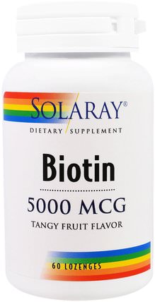 Biotin, Tangy Fruit Flavor, 5000 mcg, 60 Lozenges by Solaray, 維生素，維生素B，生物素 HK 香港