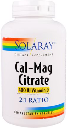 Cal-Mag Citrate, 400 IU Vitamin D, 180 Vegetarian Capsules by Solaray, 補充劑，礦物質，鈣和鎂 HK 香港