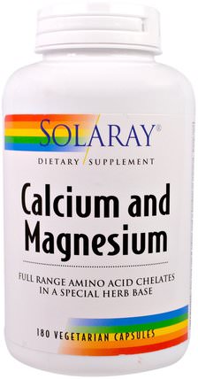Calcium and Magnesium, 180 Veggie Caps by Solaray, 補充劑，礦物質，鈣和鎂 HK 香港