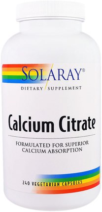 Calcium Citrate, 240 Veggie Caps by Solaray, 補品，礦物質，檸檬酸鈣 HK 香港