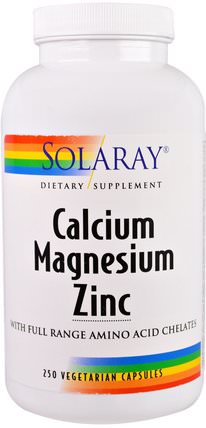 Calcium, Magnesium, Zinc, 250 Veggie Caps by Solaray, 補充劑，礦物質，鈣和鎂 HK 香港