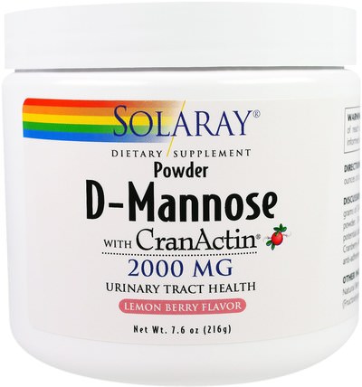 D-Mannose with CranActin, Lemon Berry Flavor, 2000 mg, 7.6 oz (216 g) by Solaray, 補充劑，d-甘露糖，泌尿系統健康 HK 香港