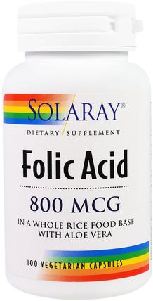 Folic Acid, 800 mcg, 100 Veggie Caps by Solaray, 維生素，葉酸 HK 香港
