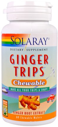 Ginger Trips, 60 Chewable Wafers by Solaray, 草藥，姜根 HK 香港