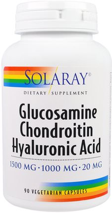 Glucosamine Chondroitin Hyaluronic Acid, 1500 mg 1000 mg 20 mg, 90 Veggie Caps by Solaray, 補充劑，氨基葡萄糖 HK 香港