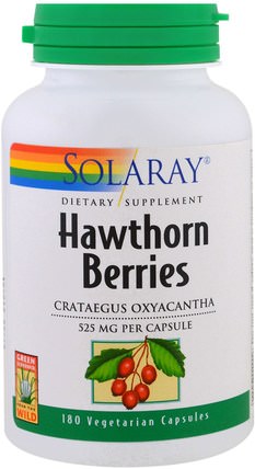 Hawthorn Berries, 525 mg, 180 Veggie Caps by Solaray, 草藥，山楂 HK 香港