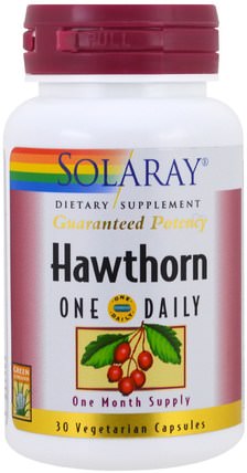 Hawthorn One Daily, 30 Veggie Caps by Solaray, 補品，草藥，山楂 HK 香港