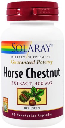 Horse Chestnut Extract, 400 mg, 60 Veggie Caps by Solaray, 草藥，七葉樹 HK 香港