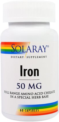 Iron, 50 mg, 60 Veggie Caps by Solaray, 補品，礦物質，鐵 HK 香港