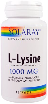 L-Lysine, 1.000 mg, 90 Tablets by Solaray, 補充劑，氨基酸，l賴氨酸 HK 香港