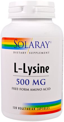 L-Lysine, 500 mg, 120 Veggie Caps by Solaray, 補充劑，氨基酸，l賴氨酸 HK 香港