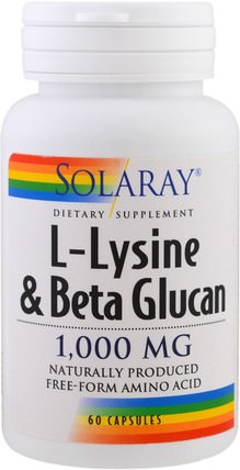 L-Lysine & Beta Glucan, 1.000 mg, 60 Capsules by Solaray, 補充劑，氨基酸，l賴氨酸 HK 香港