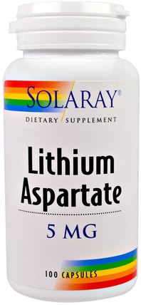 Lithium Aspartate, 5 mg, 100 Capsules by Solaray, 補充劑，天冬氨酸鋰 HK 香港