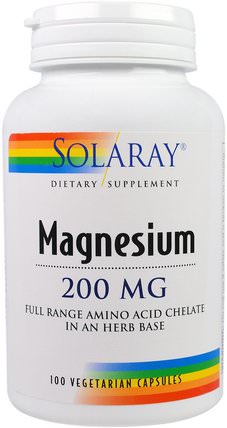 Magnesium, 200 mg, 100 Veggie Caps by Solaray, 補品，礦物質，鎂 HK 香港