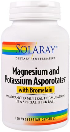 Magnesium and Potassium Asporotates, 120 Veggie Caps by Solaray, 補品，礦物質，鎂鉀 HK 香港