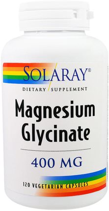 Magnesium Glycinate, 400 mg, 120 Veggie Caps by Solaray, 補充劑，礦物質，甘氨酸鎂 HK 香港
