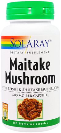 Maitake Mushroom, 600 mg, 100 Veggie Caps by Solaray, 補充劑，藥用蘑菇，香菇，adaptogen HK 香港