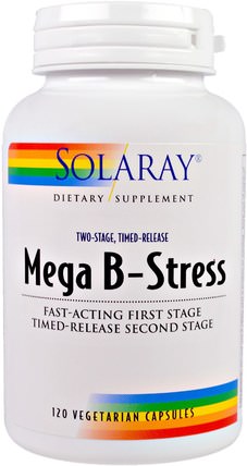 Mega B-Stress, Two-Stage, Timed-Release, 120 Vegetarian Capsules by Solaray, 維生素，維生素b複合物 HK 香港