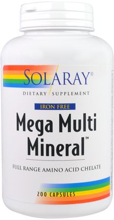 Mega Multi Mineral, Iron Free, 200 Capsules by Solaray, 補品，礦物質，多種礦物質 HK 香港