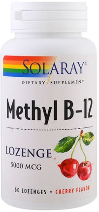 Methyl B-12, Cherry, 5000 mcg, 60 Lozenges by Solaray, 維生素，維生素b HK 香港