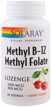 Methyl B-12 Methyl Folate, Cherry Flavor, 60 Lozenges by Solaray, 維生素，維生素b HK 香港