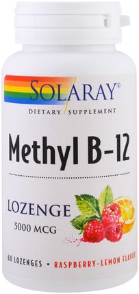 Methyl B-12, Raspberry-Lemon Flavor, 5000 mcg, 60 Lozenges by Solaray, 維生素，維生素b HK 香港