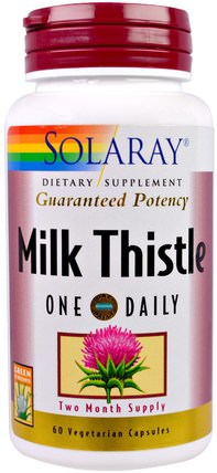 Milk Thistle, One Daily, 60 Vegetarian Capsules by Solaray, 健康，排毒，奶薊（水飛薊素） HK 香港